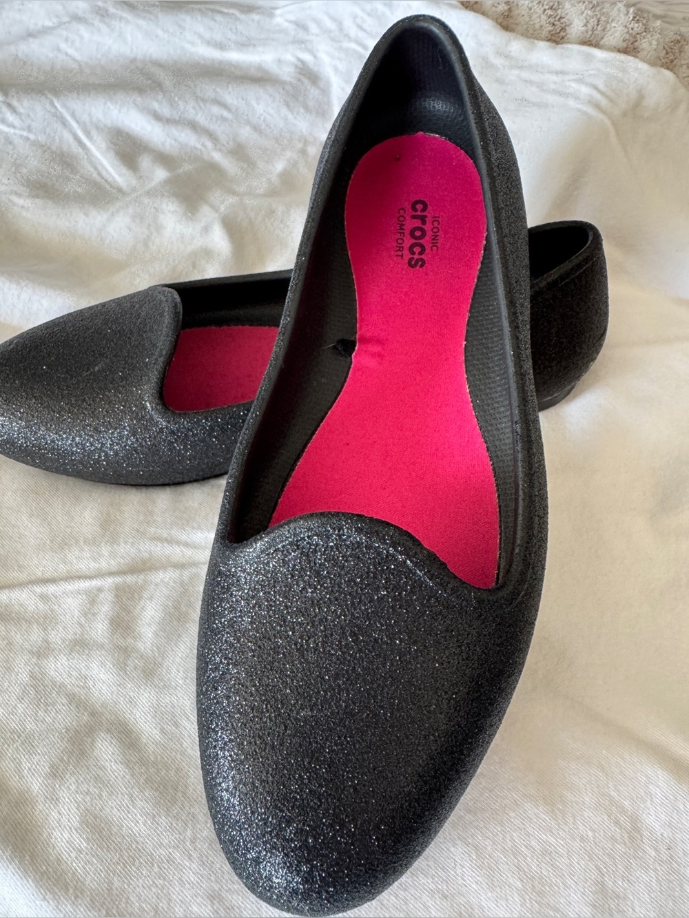 Big Girls CROCS Black Glitter Slip-On Flats